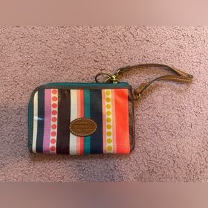 Fossil Wristlet Wallet Multicolor Design Coated Canvas Wear On Strap